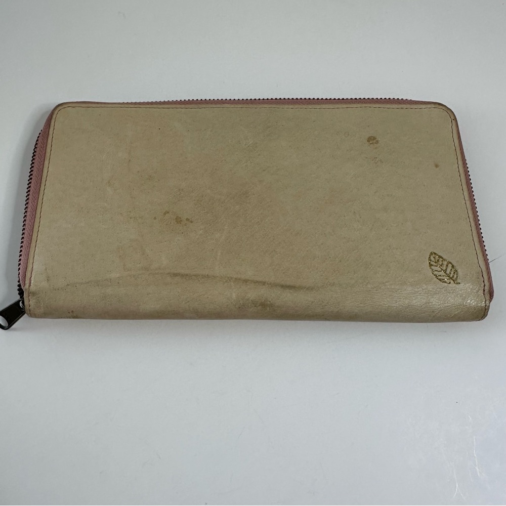 VINTAGE Cream & Pink Zippered Wallet / Clutch